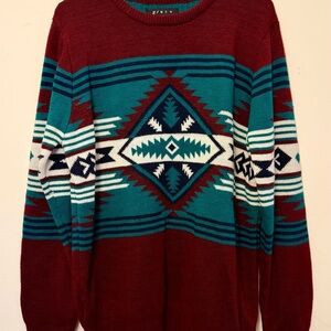 21men Burgundy and Teal Geometric Sweater